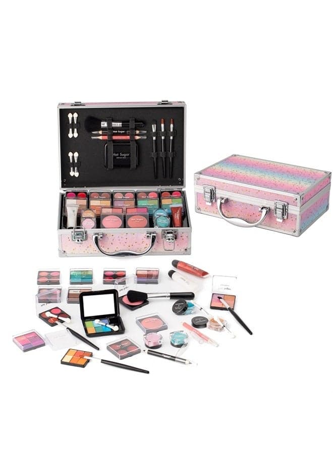 Makeup Kit for Teenager Girls - Full Starter Cosmetics Set with Eye Shadow Lip Balm Blush Lip Gloss Brush Lip Pencil Eye Pencil and Mirror (Rainbow)