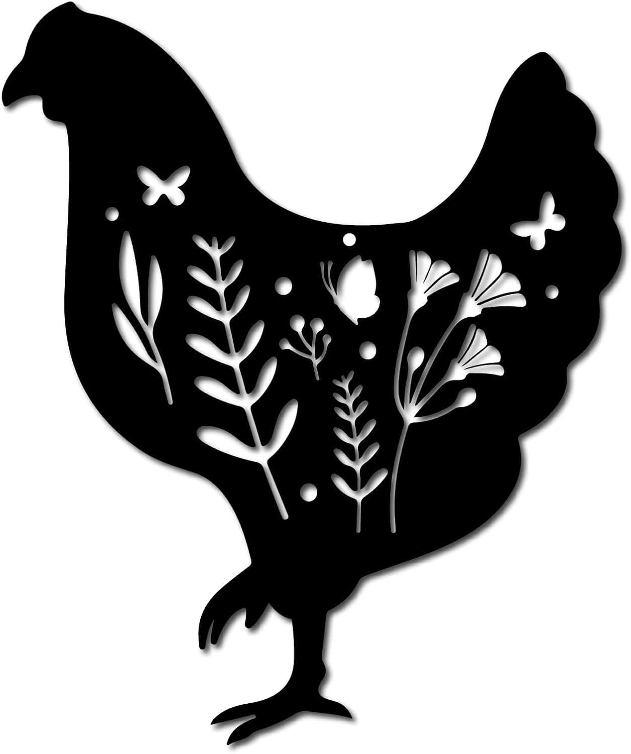 CREATCABIN Metal Chicken Wall Art Rooster Iron Wall Decor Wall Hanging Silhouette Sculpture Farmhouse Sign for Indoor Outdoor Home Living room Kitchen Garden Office Decoration Gift Black 12 x 10 Inch