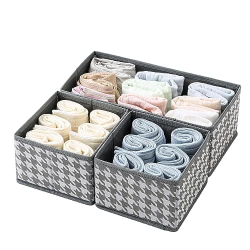 House of Quirk Fabric Utensils Storage Box Set Of 3 Closet Dresser Drawer Organizer Cube Basket Bins Containers Divider With Drawers For Underwear,Bras,Socks,Ties,Scarves,Grey (Pack Of 1 Grey)