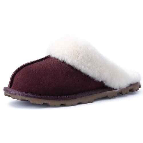 WaySoft Women's Genuine Australian Sheepskin Slippers, 18mm Wool Pile, Memory Foam, Durable Anti-Slip EVA Sole