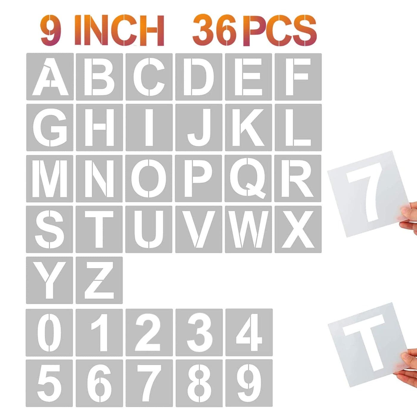 YEAJON 9 Inch Letter Stencils and Numbers 36 Pcs Alphabet Art Craft Stencils Reusable Plastic Templates for Wood Wall Fabric Rock Signage DIY Art Projects 9 Inch