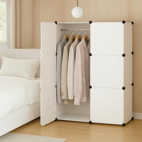 LUHI Plastic Wardrobe for Kids Clothes – Easy to Use Anti-Skid & Non-Slip Effective Professional, Plastic Cupboard for Kids, Foldable Almirah, Collapsible Wardrobe (White HJ1, 6-Shelf-6-Door)