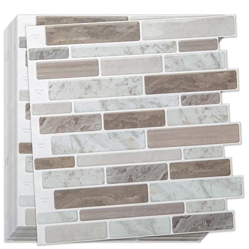 WOWSTAR 10-Sheet Peel and Stick Tiles, Marble Look Kitchen Backsplash Tiles, 12"x12" Multi