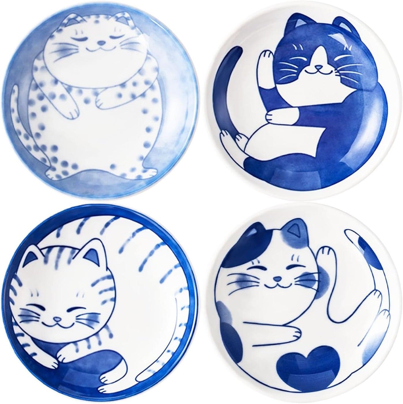 4 Pcs 4 Inches Cute Cat Soy Sauce DishCeramic Cat BowlsJapanese Cat PlatesDipping BowlsSnack DishSmall Ceramic Saucers Plates Sushi Plate Set Mini Bowls Small Bowls for Sides Dish 4 Inch