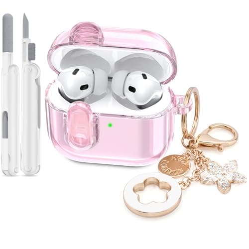 Case for Apple Airpods iPods Pro 3 Cases Cover Clear 2025 Cute Women, VISOOM Cute Air Pods Pro3 Case Clear Transparent Airpods iPods Pro 3rd Gen Protective Cases with Keychain/Lock/Cleaning Kit-Pink