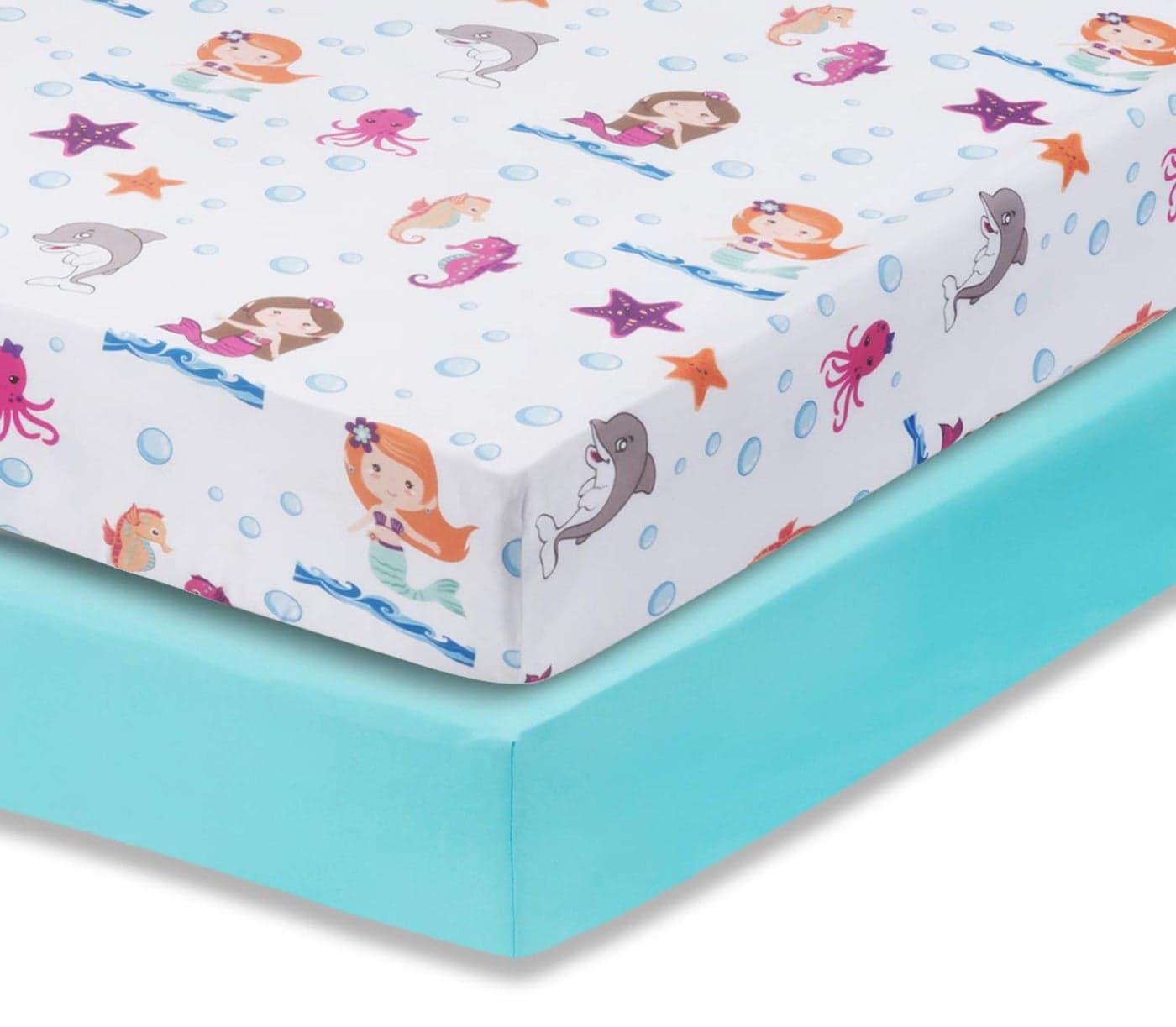 Everyday Kids 2 Pack Fitted Girls Crib Sheet 100 Soft Breathable Microfiber Baby Sheet Fits Standard Size Crib Mattress 28in x 52in Nursery Sheet MermaidAqua