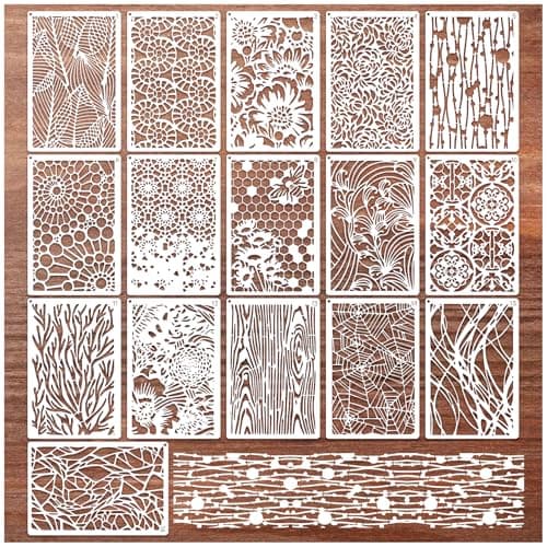 16 Pieces Stencils for Painting Abstract Texture Mixed Media Art Supplies Crafts Reusable Layering Stencil Brick Pattern Templates for Drawing Card Making Canvas Furniture Paper Mixed16