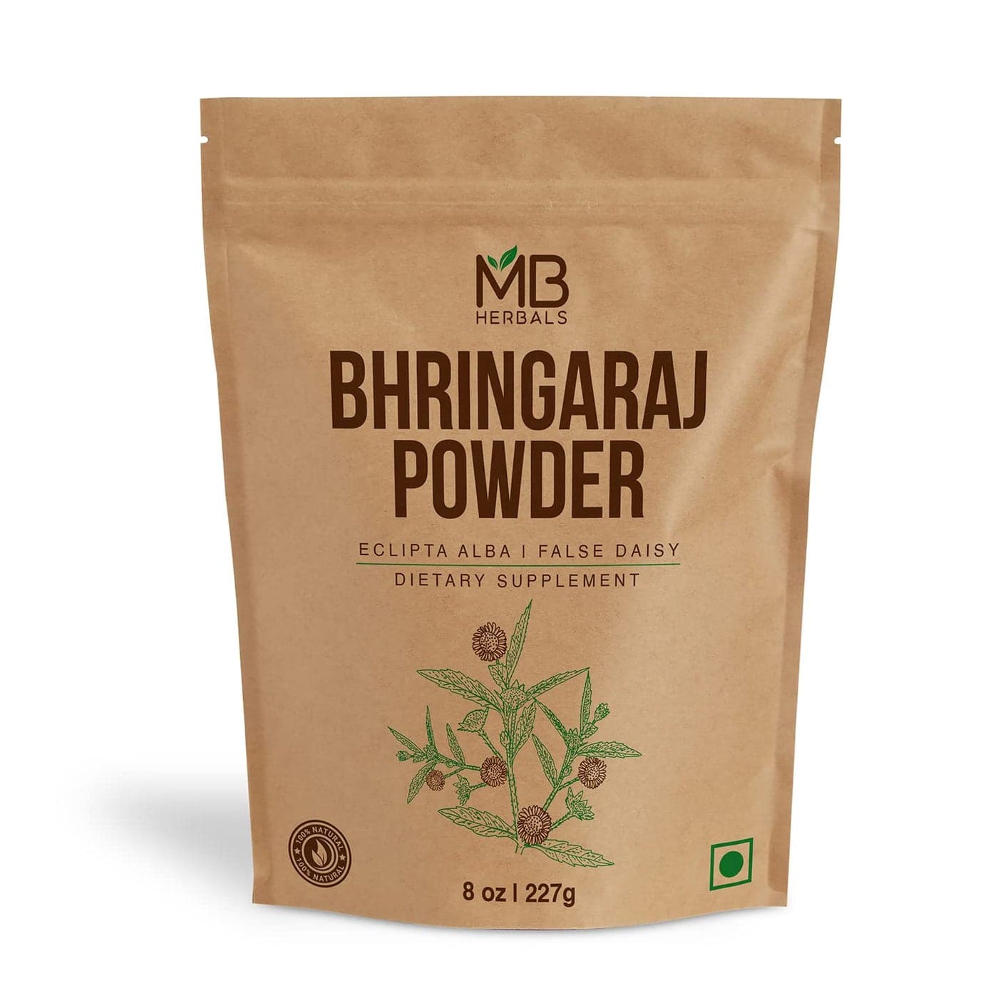 MB Herbals Bhringraj Powder 227g 8 oz 05 LB 100 Pure Eclipta alba Hair Growth Brown Packing May Vary