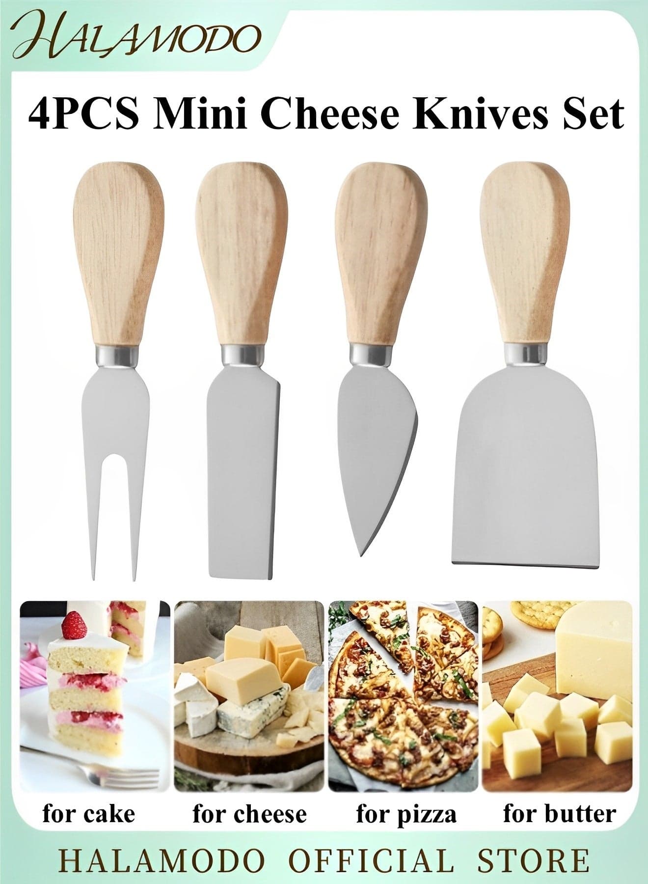 4pcs Cheese Knives Set Wooden Cheese Spreader Knive Set Wood Handle Butter knives Mini Cheese Knife Slicer Stainless Steel Cheese Knife Collection for Pastry Making