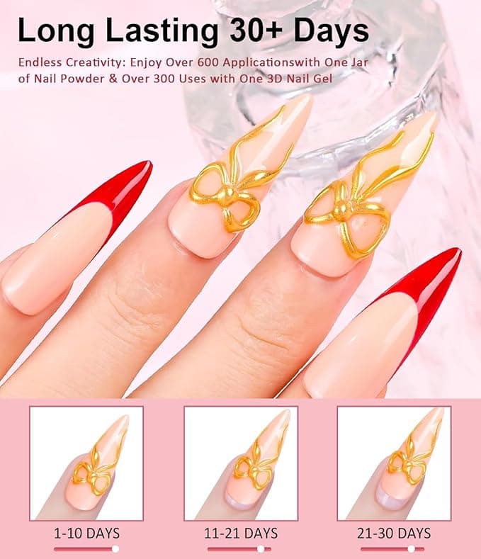 No Wipe 3D Sculpture Gel Rose Gold Silver 2 PCS Metallic Mirror Effect Chrome Nail Powder and Embossing 3D Nail Gel Set for Nail Designs DIY Nail Painting Carved