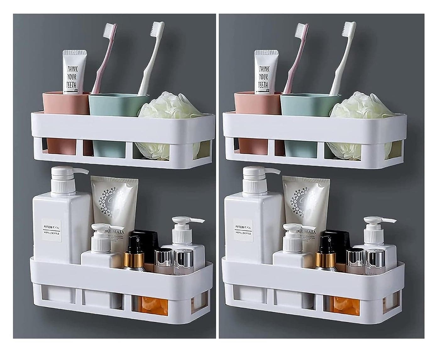 Claiez Plastic Bathroom Organiser, Self Adhesive Bathroom Shelf for Wall, Washroom Organizer, Bathroom Rack Stand Without Drilling (4 Pcs)
