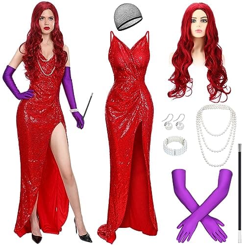 Xaatren 8 Pcs Adult Women Rabbit Costume Include Necklace Wig Gloves Dress Bracelet Props Holder Earrings Halloween Cosplay (Small)