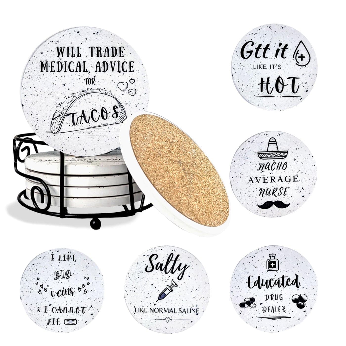 KCT Store Nurse Gifts for Women and Men Absorbent Ceramic Coasters wHolder Included Nurse Funny Gift for Nurses Nurse Practitioner Gifts Nursing Student Graduation Nurse Appreciation Gifts