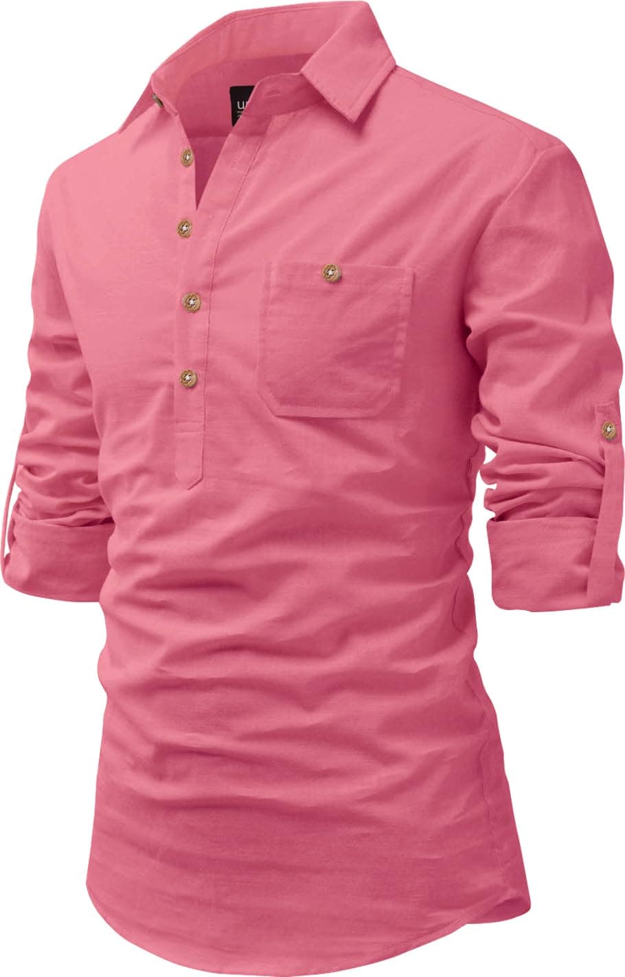 Univibe Cotton Full Sleeve Casual, Slim fit Shirt Style Short Kurta with Pocket (Peach, 42)