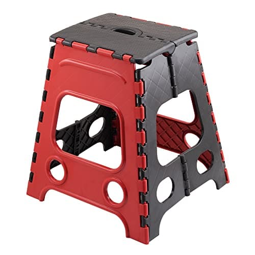 Primelife 18 Inches Plastic Super Strong Adjustable Portable Folding Step Stool for Adults and Kids, Kitchen Stepping Stools (Red - Black)(Prime)