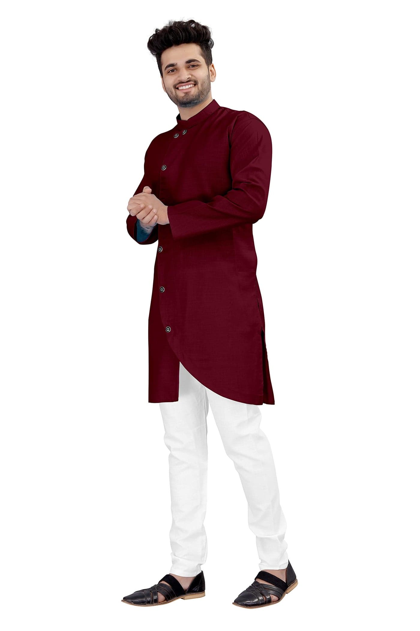 OS JEANS Cotton Solid Kurta Set Pyjama For Mens In Cross Patten And Classis Colours, Maroon, Large