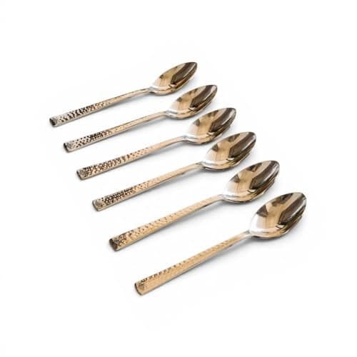 Indian Art Villa Brass Hammered Spoon, Serveware Tableware, Length 7" Inch, 6 Pieces, Gold