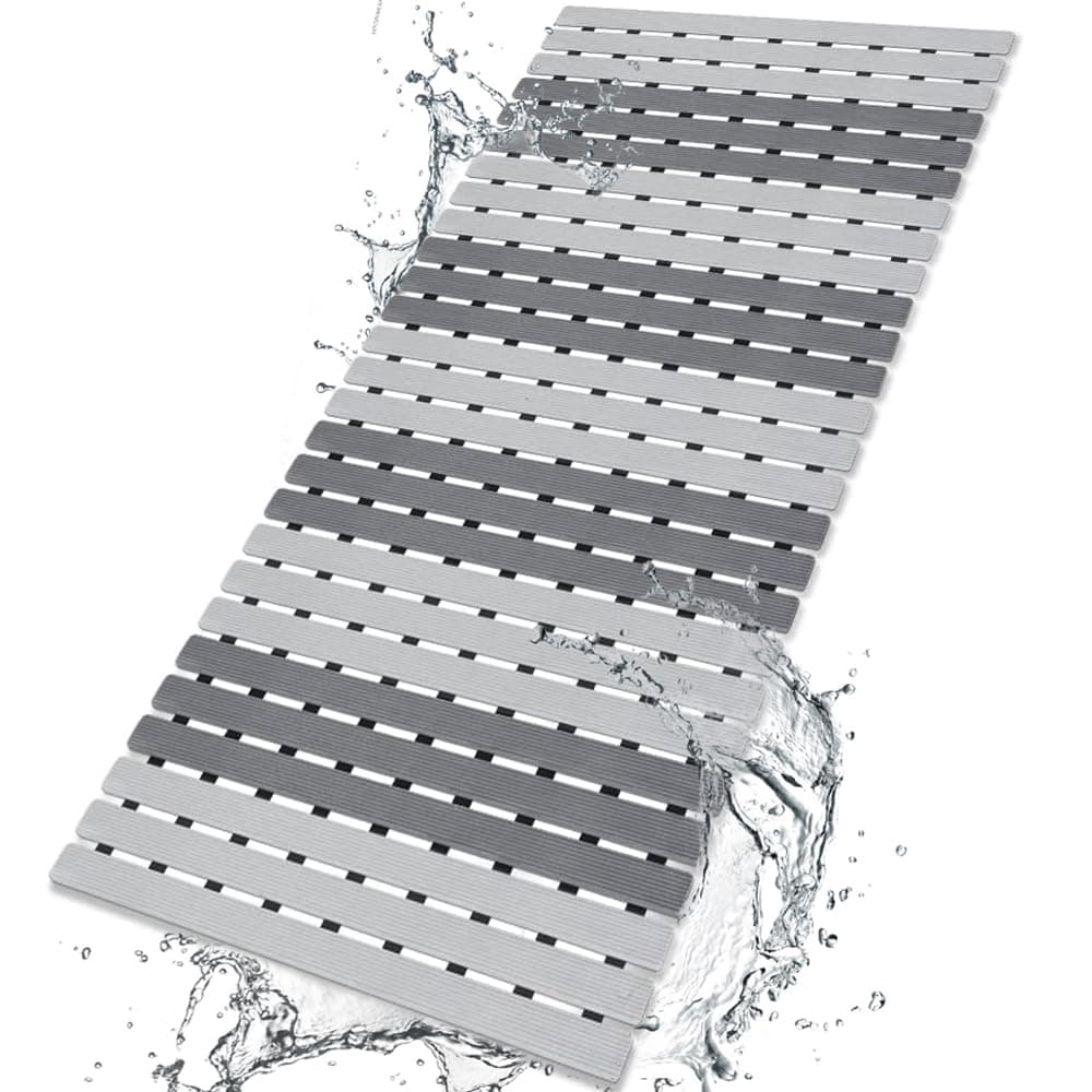 BEMISO BEMISO Shower Mat Non Slip Bathtub Mat with Suction Cups and Drain Holes 374 x157 Inch Bath Mat for Tub ShowerEasy DryEasy to CutEcoFriendly