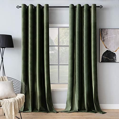 MIULEE Velvet Curtains Olive Green Elegant Grommet Curtain Thermal Insulated Soundproof Room Darkening CurtainsDrapes for Classical Living Room Bedroom Decor 52 x 84 Inch Set of 2