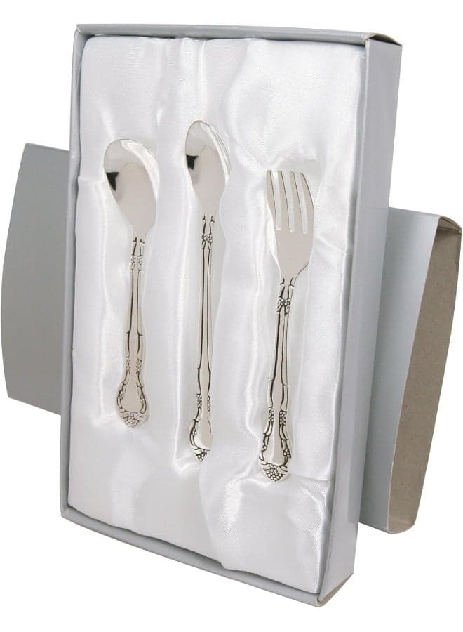 Stephan Baby Keepsake 3 Piece Silver Plated Feeding Set in Satin-Lined Gift Box