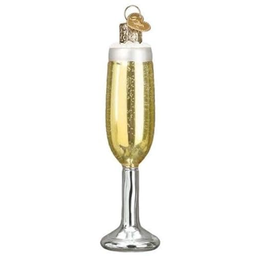 Old World Christmas Champagne Flute Glass Blown Ornament for Christmas Tree, Handcrafted Holiday Decoration, Adult Beverages Collection
