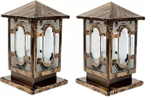 Areezo Antique Gate Light Golden Colour Outdoor Gate Lamp for Home Decoration, Garden, Pole Light Bulb not Included (Pack of 2)