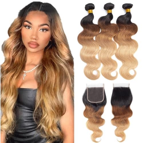 12A Ombre Body Wave Bundles Human Hair with Closure 22 24 2618 100 Unprocessed Virgin Brazilian Ombre Brown Body Wave Human Hair Weave Bundles with Closure