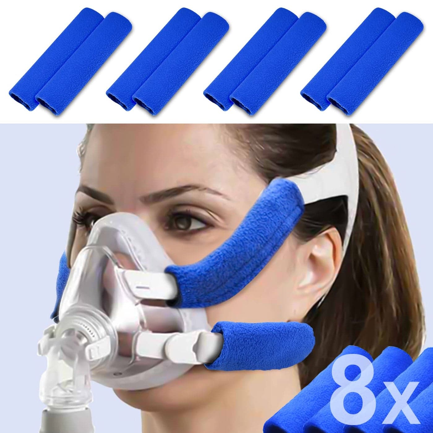 8 Pack CPAP Headgear Strap Covers Universal and Reusable CPAP Strap Covers SoftFleece Strap Pads for Reduce Red Marks Great Value Kit Supplies by Medihealer