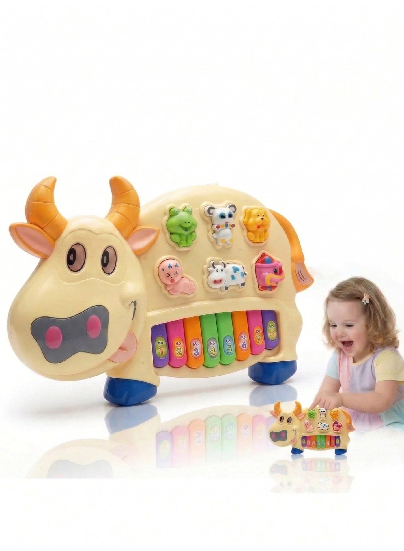 3-Mode Cow Shape Musical Piano Toy for Babies & Toddlers – Interactive Animal Sound Keyboard with Flashing Lights & Music | Early Learning STEM Sensory Educational Toy | Best Birthday, Christmas, Diwali & Eid Gift