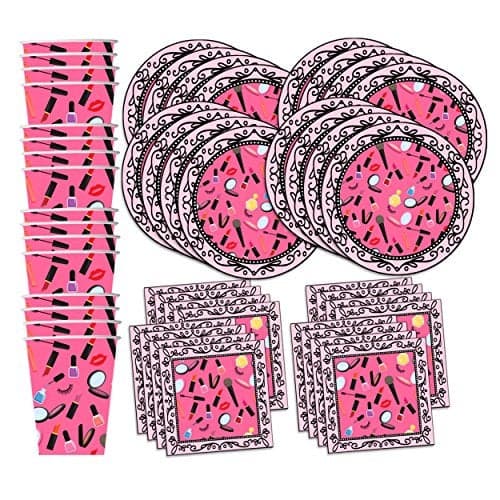 Makeup Glamour Birthday Party Supplies Set Plates Napkins Cups Tableware Kit for 16