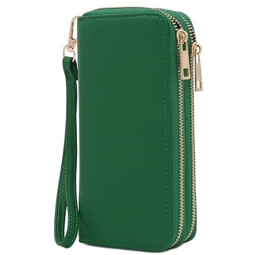 FashionPuzzle Double Zip Around PU Leather Wristlet Wallet (Kelly Green)