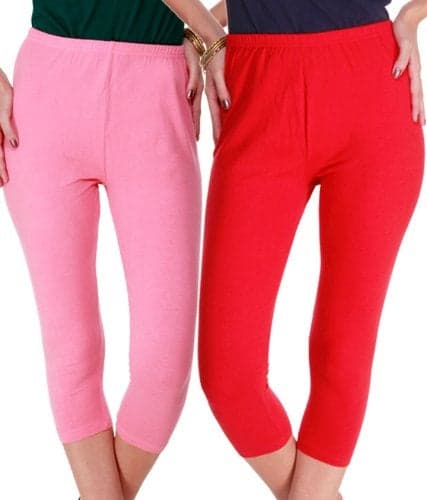 Premium Cotton Strachable Women's Casual/Gym/Sports 3/4th Capri,Combo Pack,Free Size Pink-Red