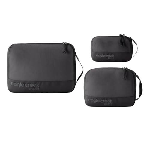 Eagle Creek Pack-It Reveal Cube Set - Packing Cubes for Compartmentalizing Luggage - Durable - Ultra-Lightweight - Water-Resistant - Easy Grab Zipper Pull - Mesh Windows - Black - XS/S/M
