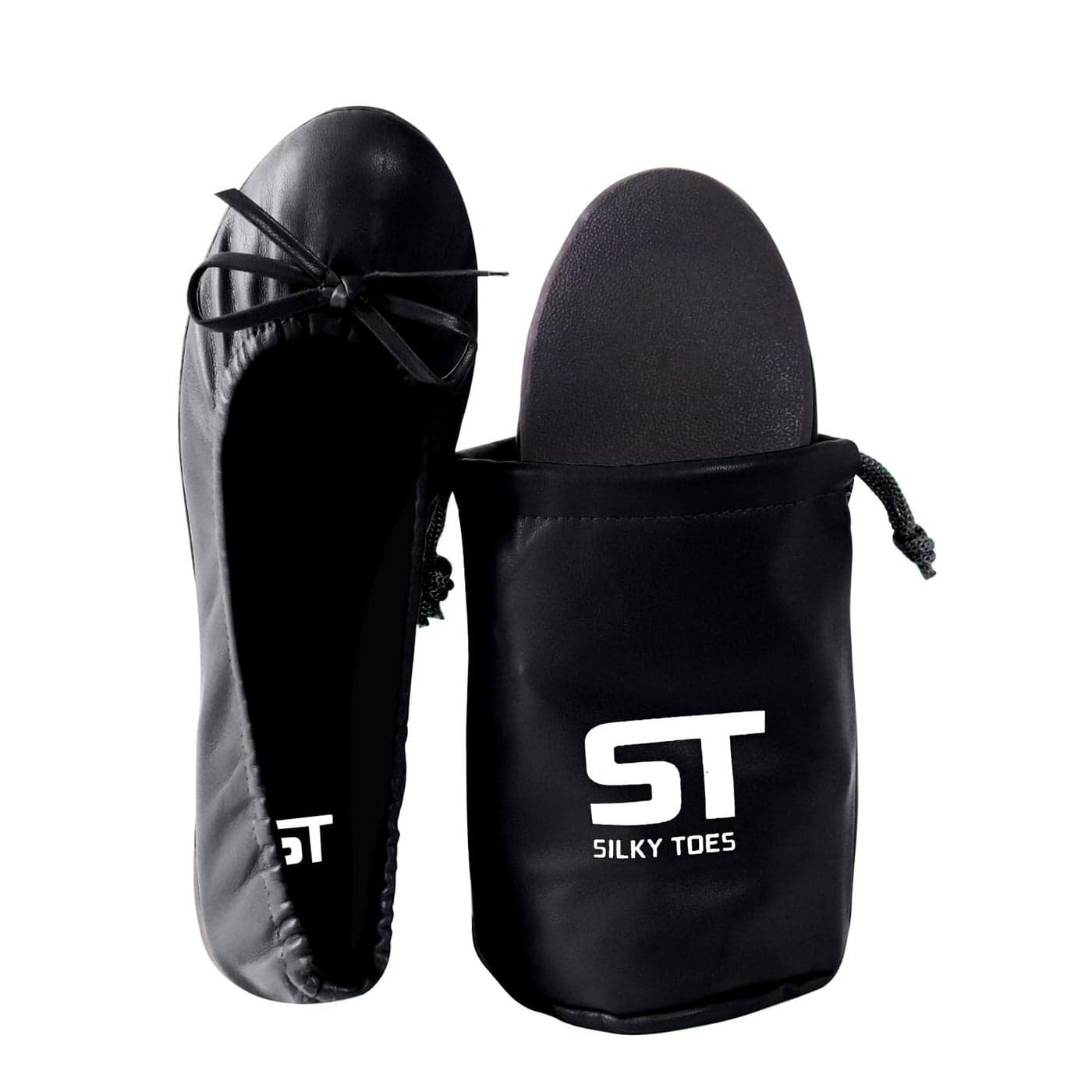 Silky Toes Foldable Travel Portable Flat Comfort Shoes with Pouch (Medium 7, Black)