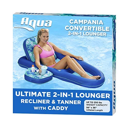 Aqua Campania Ultimate 2in1 Pool Float Lounge Extra Large Inflatable Pool Floats for Adults with Adjustable Backrest Cupholder Caddy Teal Hibiscus