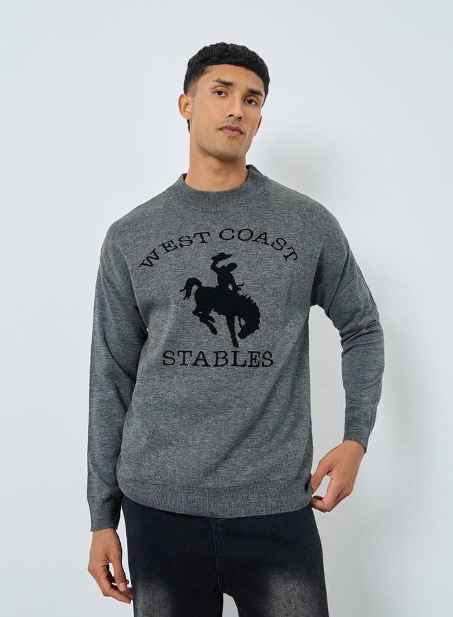 Men Grey Flat Knit Relaxed Sweater