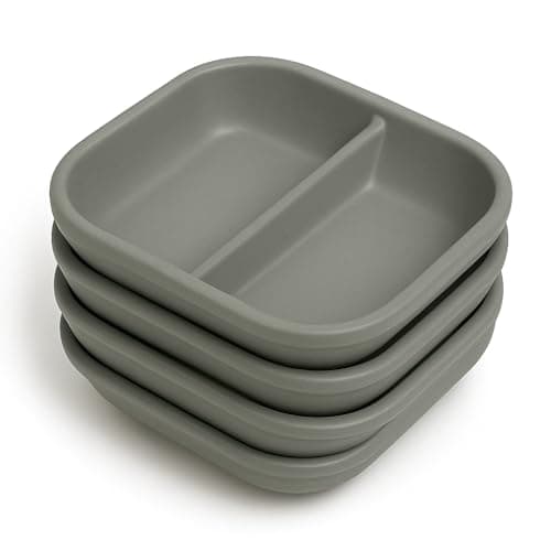KitchEase Seasoning Platters for Snacks Wheat Straw Small Divided Dip Side Plates | Perfect for Soy Sauce, Condiments, Ketchup, Pickle, Chutney (Pack of 4, Grey)