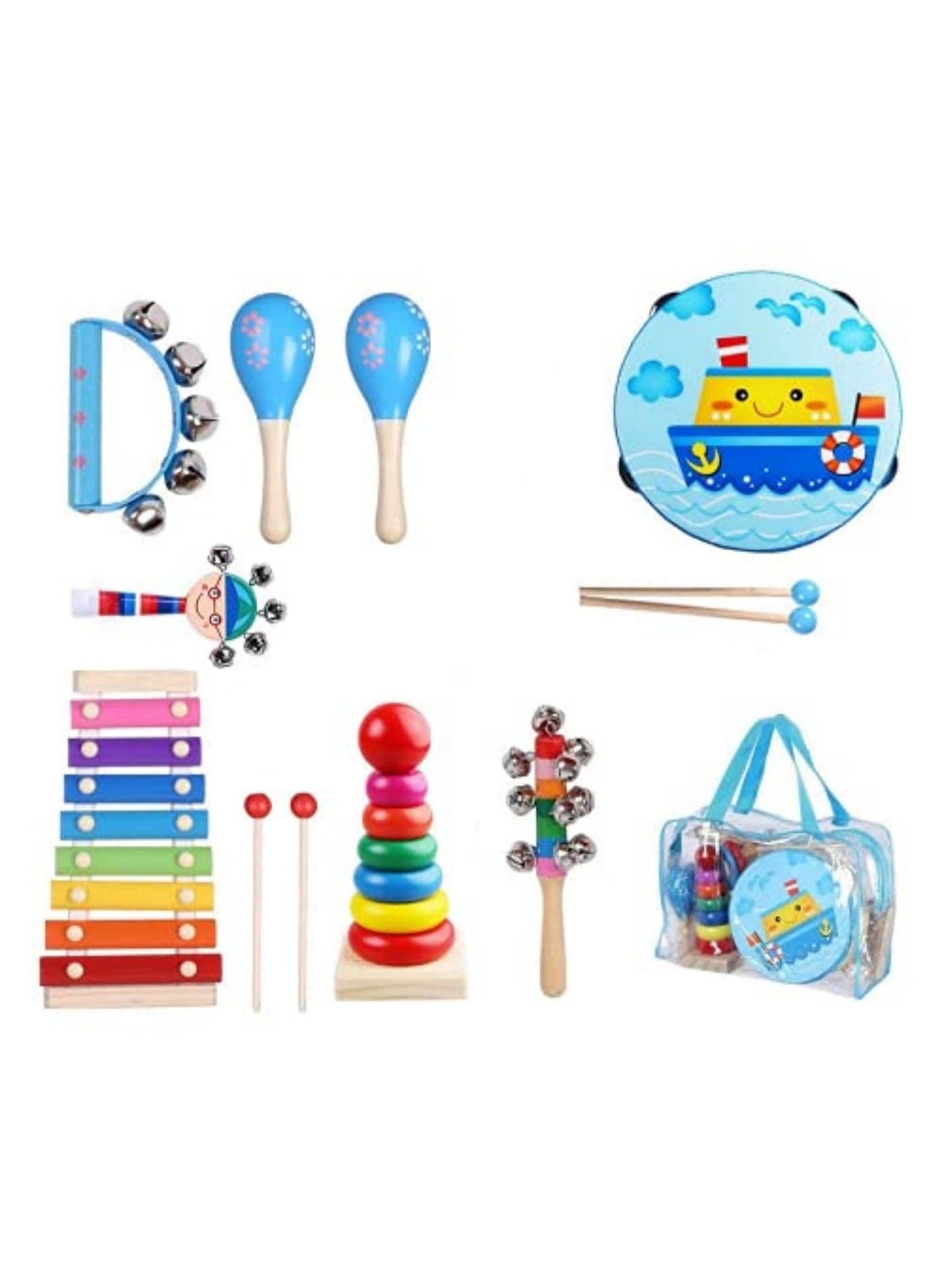 1set Kids Musical Instruments Musical Instruments Wood Xylophone for Kids Children Child Wooden Music Shakers Percussion Instruments Tambourine Birthday Gifts Present