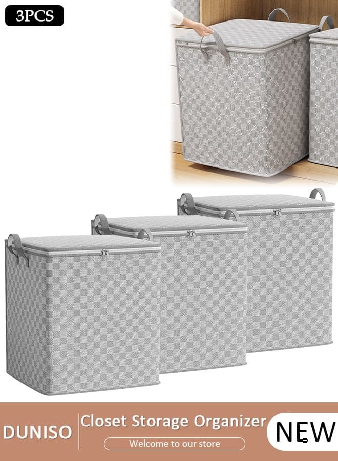 3PCS Foldable Closet Storage Box Washable Closet Storage Organizer Wardrobe Clothes Organizer Cube Storage Bin Closet Organizer Storage Basket with Handle for Clothing Jeans Blankets Toys