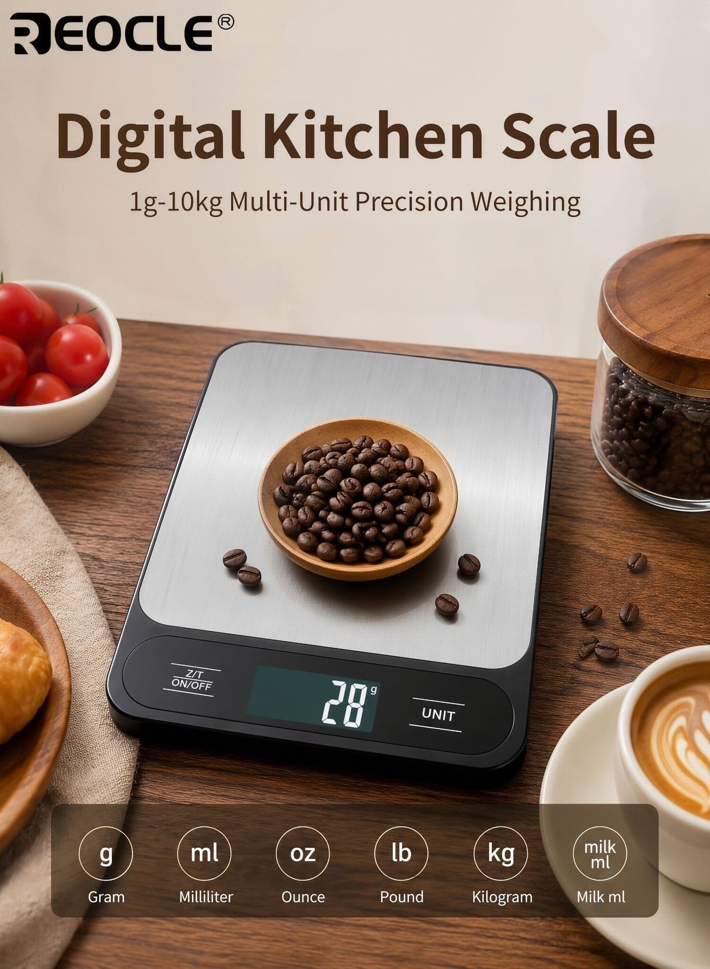Digital Kitchen Scale with 1g Precision and Stainless Steel Platform Electronic Food Scale with Easy Clean Design and Tare Function for Baking Cooking Weight Management
