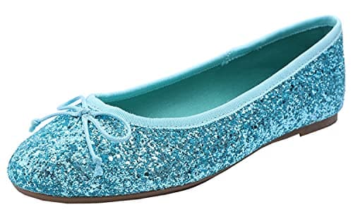 FEVERSOLE Womens Sparkle Memory Foam Cushioned Colorful Shiny Ballet Flats Glitter Turquoise Blue Size 95 M US