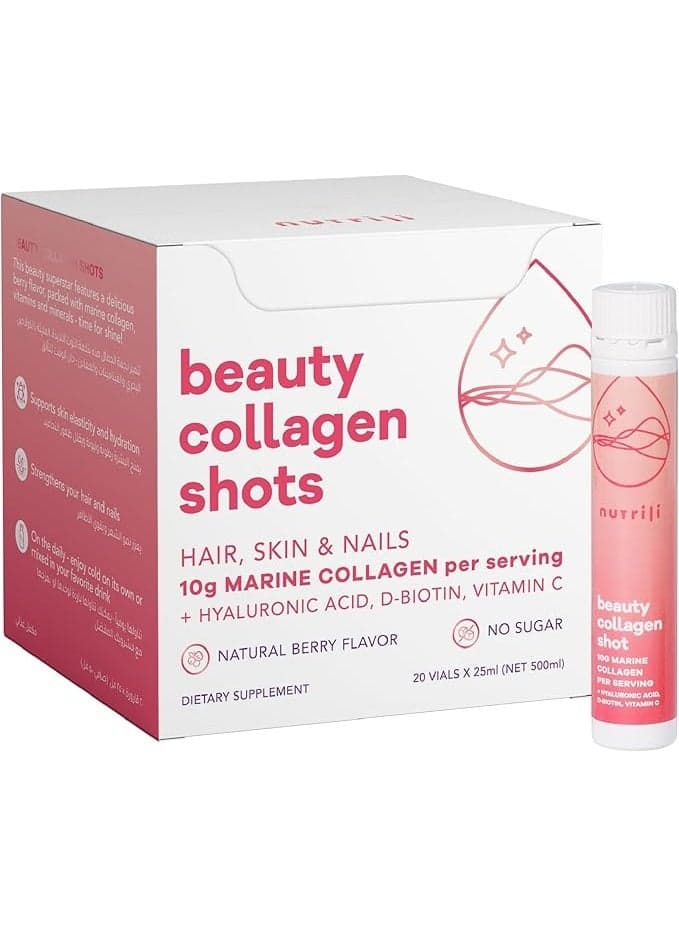 Nutrili Marine Collagen Shots (20) | Hair, Skin & Nails | 10g Marine Collagen, Hyaluronic Acid, Biotin & Vitamin C