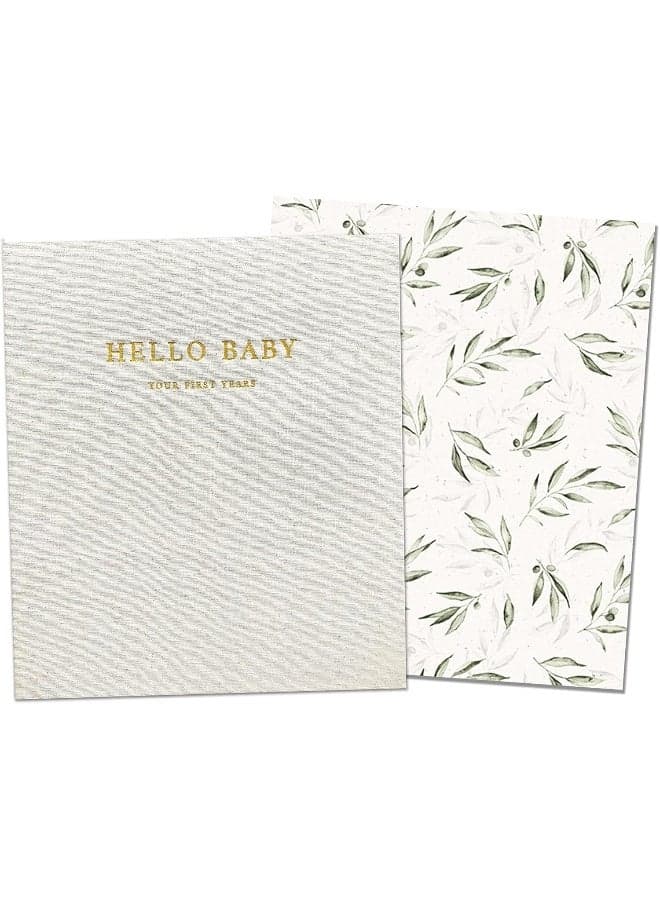 Peachly Unisex Baby Memory Book | Baby Book | Baby First Year Baby Book Keepsake for Milestones | Baby Books First Year Memory Book | Baby Scrapbook for Boy Girl Milestones | Natural Linen - Olive