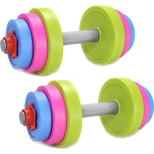 Kids Workout Dumbbell Weights Set - Toddler Toy Gym Equipment for Pretend Play Lifting, Exercise & Fitness - Adjustable Fill with Sand or Water (2 Pack)