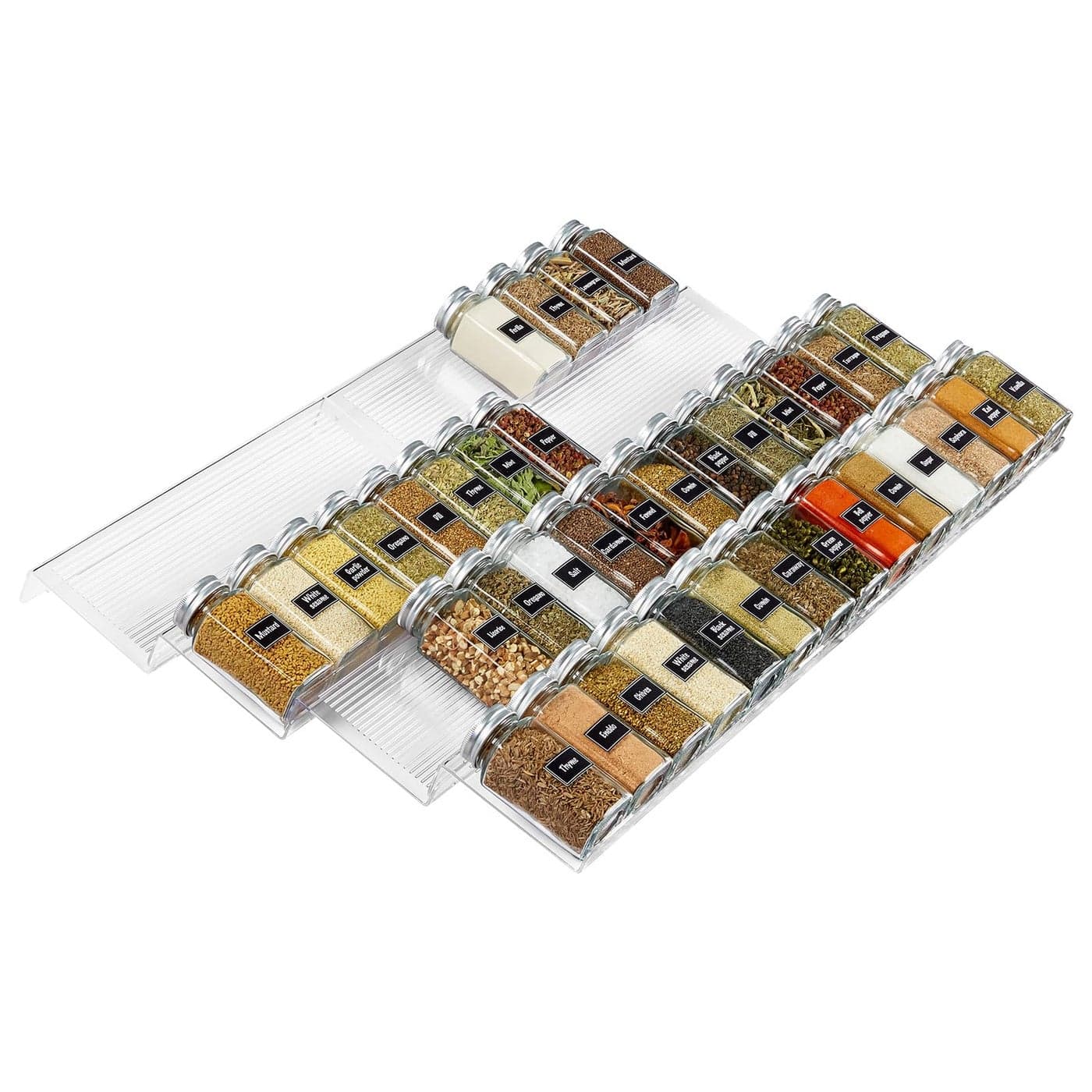 Lifewit Spice Drawer Organiser Spice Rack for Inside Drawer Adjustable Seasoning Jars Storage Tray for Cupboard Acrylic Drawers Shelf for Kitchen Countertop Cabinet 4 Tiers Set of 8 Black