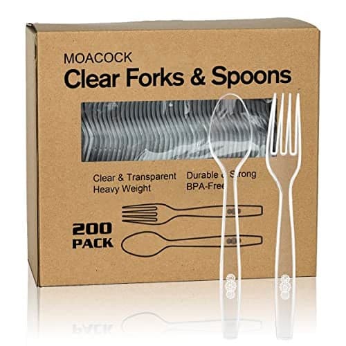 MOACOCK 200 Count Plastic Silverware, Heavy Weight Plastic Forks Spoons Disposable Utensils Cutlery Set for Wedding Party Supplies Everyday Use