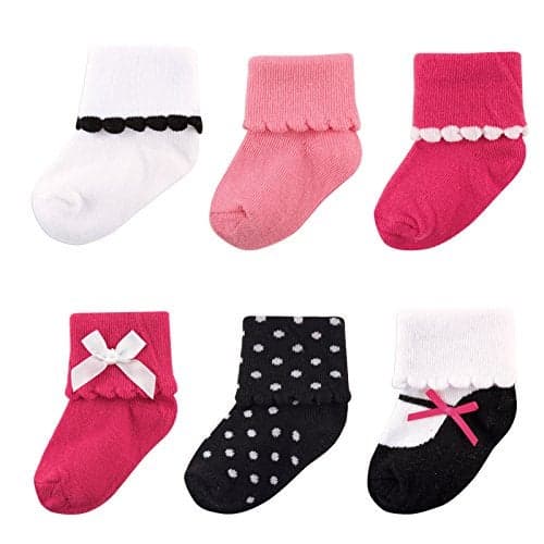 Luvable Friends Unisex Baby Newborn and Baby Socks Set, Pink Black, 6-12 Months