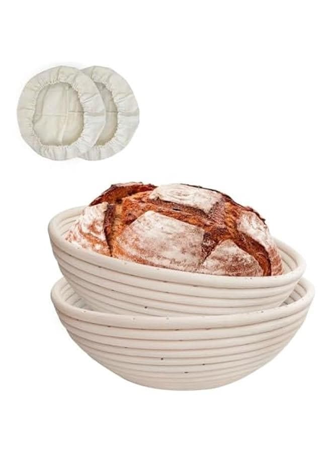 2 Pack 10 inch Banneton Proofing Basket Set, Sourdough Bread Proofing Basket Baking Dough Bowl with Cloth Liner for Home Bakers