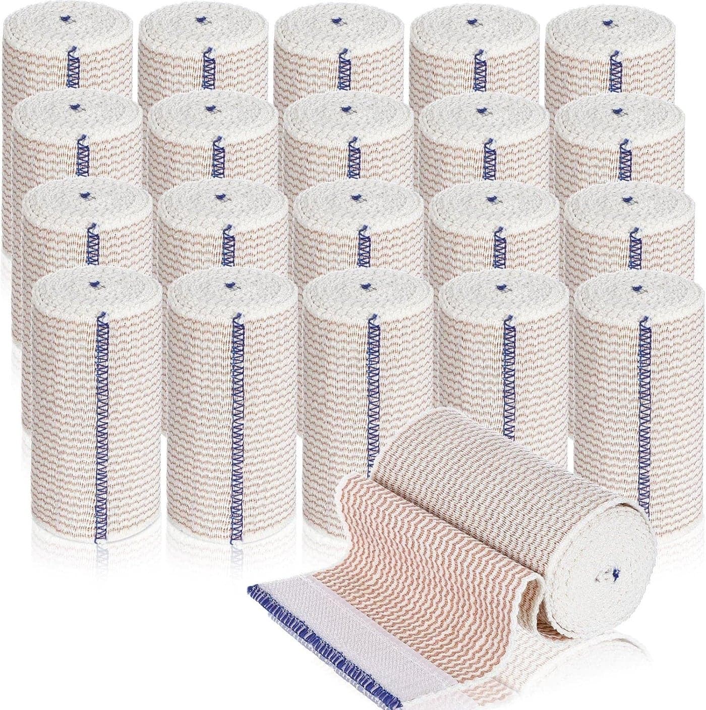 Reginary 20 Pack 4 Inch Elastic Bandage Wrap with Self Closure on Both Ends Athletic Stretchable Compression Bandage for Legs Knees Ankles Wrists Elbows Shoulders Blue Trim