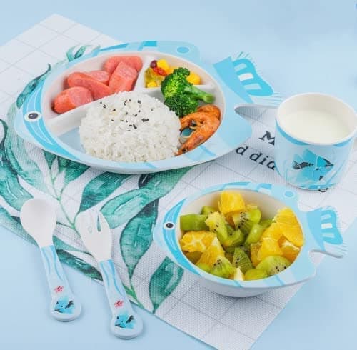 VBE Animal Designs Shape Kids Bamboo Fiber Dog Animal Kids Design Plates and Cup Feeding Set Dog Design Dinner Set Party Sets Lunch Sets Fun Plate Sets MS11